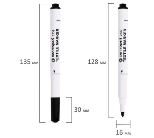 Маркеры для ткани 10 ЦВЕТОВ CENTROPEN "Textile Marker", круглый наконечник, 1,8 мм, 2739/10, 5 2739 1001