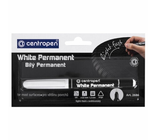 Маркер перманентный БЕЛЫЙ CENTROPEN, круглый наконечник, 1,2 мм, блистер, 2686, 5 2686 6000 Маркер перманентный БЕЛЫЙ CENTROPEN, круглый наконечник, 1,2 мм, блистер, 2686, 5 2686 6000