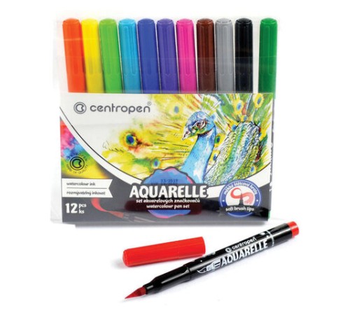 Маркеры-кисти акварельные 12 ЦВЕТОВ CENTROPEN "Aquarelle", линия письма 1-9 мм, 8683/12ET, 6 8683 1201 Маркеры-кисти акварельные 12 ЦВЕТОВ CENTROPEN "Aquarelle", линия письма 1-9 мм, 8683/12ET, 6 8683 1201
