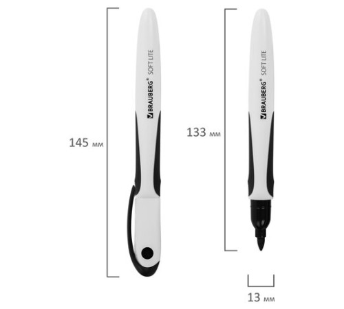 Маркер стираемый для белой доски ЧЕРНЫЙ, BRAUBERG "SOFT LITE", 3 мм, резиновая вставка, 152103