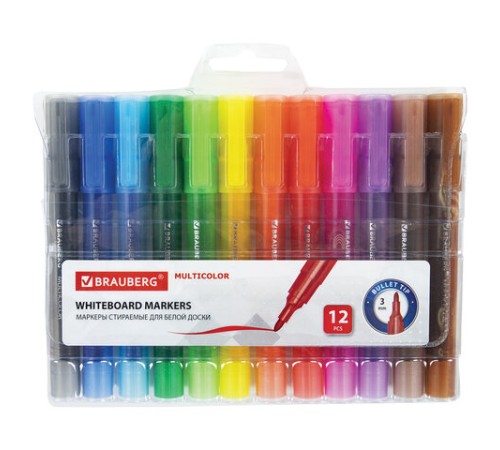 Маркеры стираемые для белой доски НАБОР 12 ЦВЕТОВ, BRAUBERG "MULTICOLOR", 3 мм, 152121 Маркеры стираемые для белой доски НАБОР 12 ЦВЕТОВ, BRAUBERG "MULTICOLOR", 3 мм, 152121
