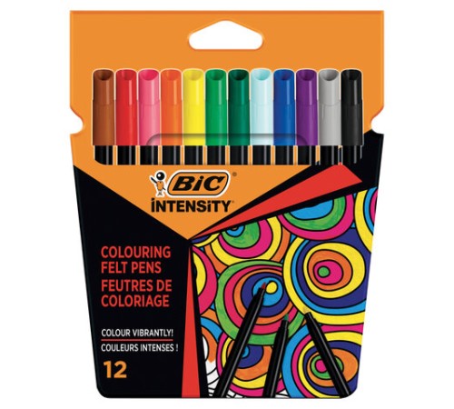 Фломастеры BIC "Intensity", 12 ЦВЕТОВ, вентилируемый колпачок, европодвес, 978004