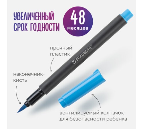 Фломастеры с наконечником-кистью 12 цветов, вентилируемый колпачок, BRAUBERG "PREMIUM", 152195 Фломастеры с наконечником-кистью 12 цветов, вентилируемый колпачок, BRAUBERG "PREMIUM", 152195