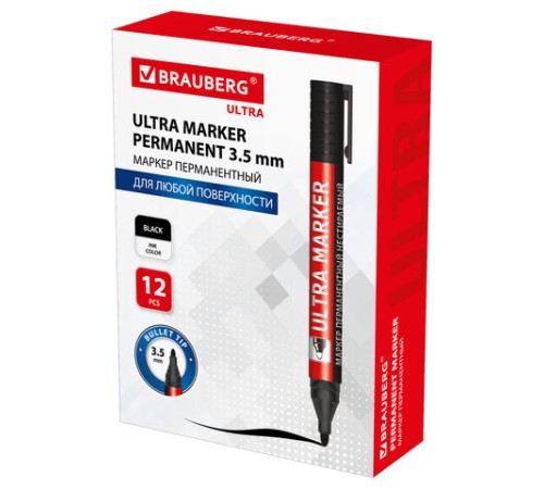 Маркер перманентный ULTRA MARKER, ЧЕРНЫЙ, 3,5 мм, с клипом, BRAUBERG, 152204 Маркер перманентный ULTRA MARKER, ЧЕРНЫЙ, 3,5 мм, с клипом, BRAUBERG, 152204
