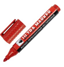 Маркер перманентный ULTRA MARKER, КРАСНЫЙ, 3,5 мм, с клипом, BRAUBERG, 152205