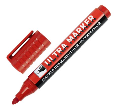 Маркер перманентный ULTRA MARKER, КРАСНЫЙ, 3,5 мм, с клипом, BRAUBERG, 152205 Маркер перманентный ULTRA MARKER, КРАСНЫЙ, 3,5 мм, с клипом, BRAUBERG, 152205