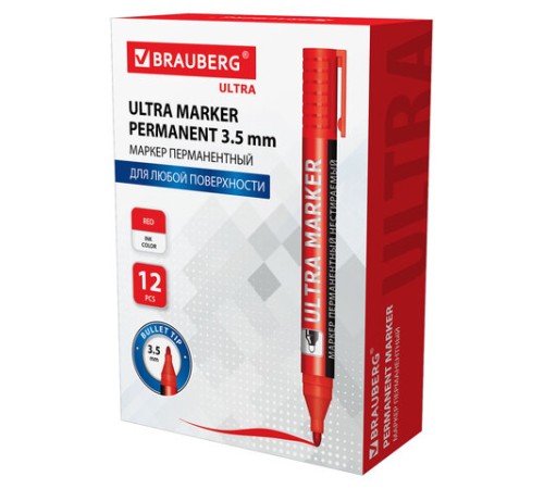 Маркер перманентный ULTRA MARKER, КРАСНЫЙ, 3,5 мм, с клипом, BRAUBERG, 152205 Маркер перманентный ULTRA MARKER, КРАСНЫЙ, 3,5 мм, с клипом, BRAUBERG, 152205
