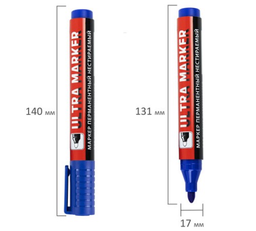 Маркер перманентный ULTRA MARKER, СИНИЙ, 3,5 мм, с клипом, BRAUBERG, 152206 Маркер перманентный ULTRA MARKER, СИНИЙ, 3,5 мм, с клипом, BRAUBERG, 152206