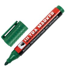 Маркер перманентный ULTRA MARKER, ЗЕЛЕНЫЙ, 3,5 мм, с клипом, BRAUBERG, 152207