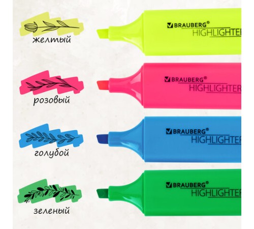 Набор текстовыделителей 4 ЦВЕТА, BRAUBERG "ORIGINAL NEON", линия письма 1-5 мм, 152215 Набор текстовыделителей 4 ЦВЕТА, BRAUBERG "ORIGINAL NEON", линия письма 1-5 мм, 152215