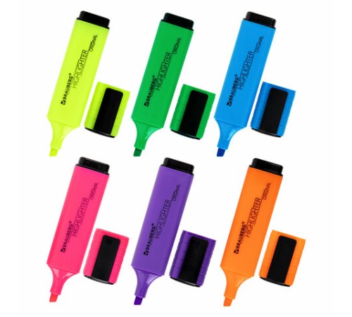 Набор текстовыделителей 6 ЦВЕТОВ, BRAUBERG "ORIGINAL NEON", линия письма 1-5 мм, 152216