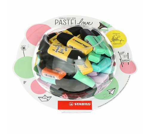 Текстовыделитель STABILO "Boss Mini PastelLove", АССОРТИ В ПЛАСТИКОВОЙ БАНКЕ, линия 2-5 мм, 07/50-07 Текстовыделитель STABILO "Boss Mini PastelLove", АССОРТИ В ПЛАСТИКОВОЙ БАНКЕ, линия 2-5 мм, 07/50-07