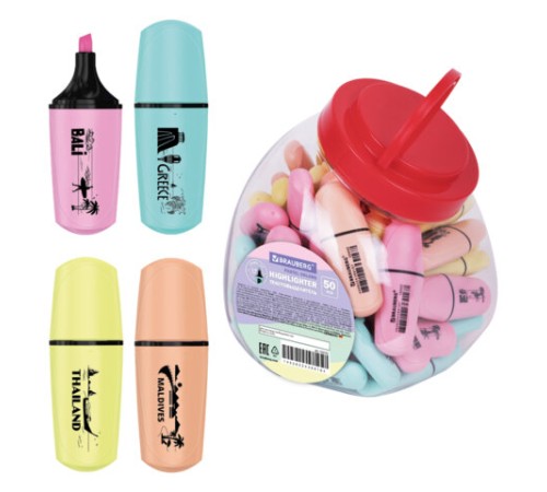 Текстовыделитель мини BRAUBERG "PASTEL Mini", АССОРТИ В ПЛАСТИКОВОЙ БАНКЕ, линия 1-5 мм, 152432 Текстовыделитель мини BRAUBERG "PASTEL Mini", АССОРТИ В ПЛАСТИКОВОЙ БАНКЕ, линия 1-5 мм, 152432