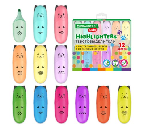 Набор текстовыделителей мини 12 ЦВЕТОВ BRAUBERG KIDS "CUTE CATS", линия 1-5 мм, 152437 Набор текстовыделителей мини 12 ЦВЕТОВ BRAUBERG KIDS "CUTE CATS", линия 1-5 мм, 152437