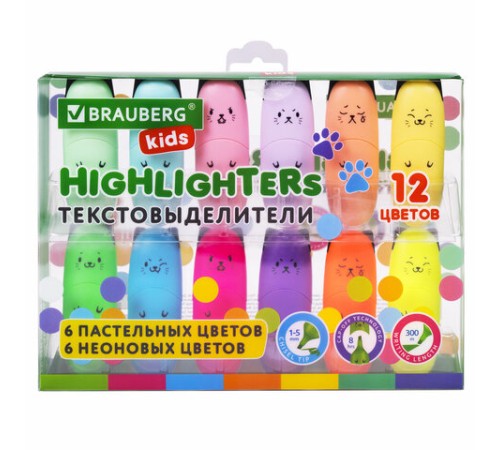 Набор текстовыделителей мини 12 ЦВЕТОВ BRAUBERG KIDS "CUTE CATS", линия 1-5 мм, 152437 Набор текстовыделителей мини 12 ЦВЕТОВ BRAUBERG KIDS "CUTE CATS", линия 1-5 мм, 152437