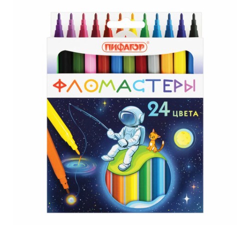 Фломастеры ПИФАГОР "Космическая одиссея", 24 цвета, вентилируемый колпачок, 152446 Фломастеры ПИФАГОР "Космическая одиссея", 24 цвета, вентилируемый колпачок, 152446