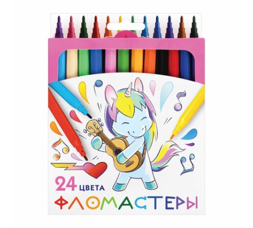 Фломастеры ПИФАГОР "ЕДИНОРОГ", 24 цвета, вентилируемый колпачок, 152450 Фломастеры ПИФАГОР "ЕДИНОРОГ", 24 цвета, вентилируемый колпачок, 152450