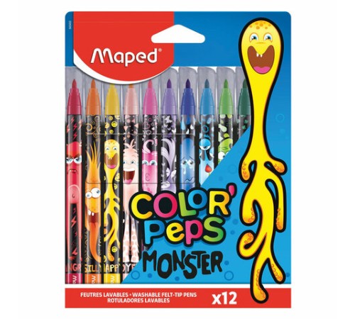 Фломастеры MAPED "COLOR PEP'S Monster", 12 цветов, смываемые, вентилируемый колпачок, 845400 Фломастеры MAPED "COLOR PEP'S Monster", 12 цветов, смываемые, вентилируемый колпачок, 845400