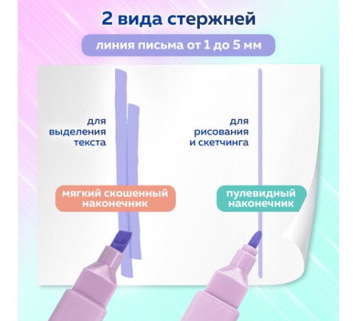 Набор текстовыделителей двусторонних 6 ПАСТЕЛЬНЫХ ЦВЕТОВ, BRAUBERG "Macaroon", линия 1-5 мм, 152513 Набор текстовыделителей двусторонних 6 ПАСТЕЛЬНЫХ ЦВЕТОВ, BRAUBERG "Macaroon", линия 1-5 мм, 152513