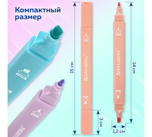 Набор текстовыделителей двусторонних 6 ПАСТЕЛЬНЫХ ЦВЕТОВ, BRAUBERG "Macaroon", линия 1-5 мм, 152513 Набор текстовыделителей двусторонних 6 ПАСТЕЛЬНЫХ ЦВЕТОВ, BRAUBERG "Macaroon", линия 1-5 мм, 152513