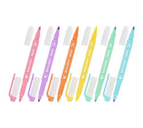 Набор текстовыделителей двусторонних 6 ПАСТЕЛЬНЫХ ЦВЕТОВ, BRAUBERG "TWIN PASTEL", линия 1-5 мм, 152518 Набор текстовыделителей двусторонних 6 ПАСТЕЛЬНЫХ ЦВЕТОВ, BRAUBERG "TWIN PASTEL", линия 1-5 мм, 152518