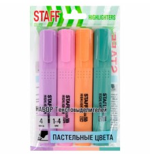 Набор текстовыделителей 4 ПАСТЕЛЬНЫХ ЦВЕТА, АССОРТИ, STAFF College 