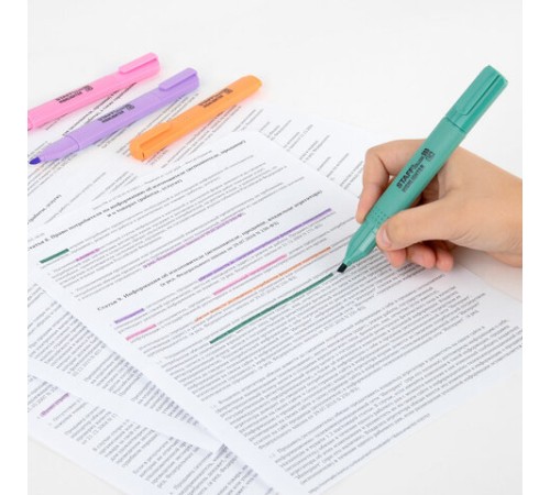 Набор текстовыделителей 4 ПАСТЕЛЬНЫХ ЦВЕТА, АССОРТИ, STAFF College "STICK PASTEL", линия письма 1-4 мм, скошенный наконечник, 152531