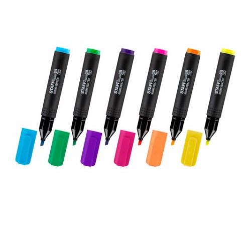 Набор текстовыделителей 6 НЕОНОВЫХ ЦВЕТОВ, АССОРТИ, STAFF College "STICK NEON", линия письма 1-4 мм, скошенный наконечник, 152534