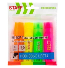 Набор текстовыделителей 4 НЕОНОВЫХ ЦВЕТА, STAFF 