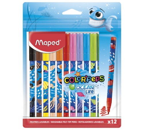 Фломастеры MAPED COLOR'PEPS "Ocean Life", 12 цветов, смываемые, вентилируемый колпачок, 845701 Фломастеры MAPED COLOR'PEPS "Ocean Life", 12 цветов, смываемые, вентилируемый колпачок, 845701