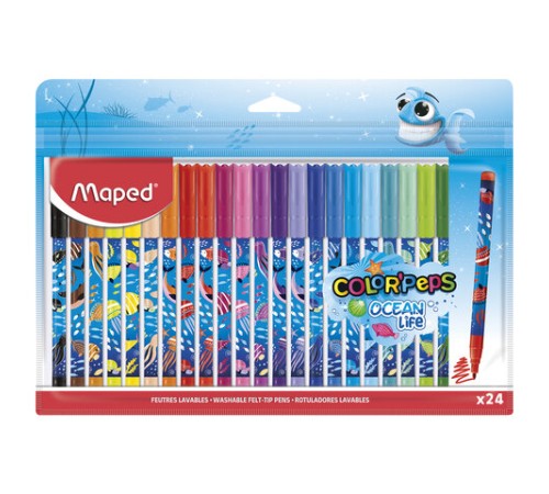Фломастеры MAPED COLOR'PEPS "Ocean Life", 24 цвета, смываемые, вентилируемый колпачок, 845703 Фломастеры MAPED COLOR'PEPS "Ocean Life", 24 цвета, смываемые, вентилируемый колпачок, 845703