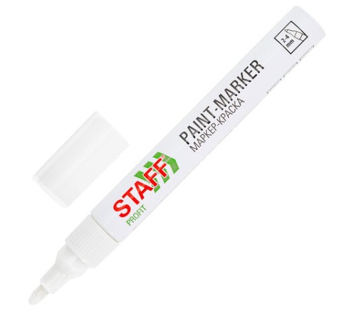 Маркер-краска лаковый (paint marker) 2-4 мм, БЕЛЫЙ, НИТРО-ОСНОВА, STAFF PROFIT, для любых поверхностей, 152577