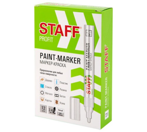 Маркер-краска лаковый (paint marker) 2-4 мм, БЕЛЫЙ, НИТРО-ОСНОВА, STAFF PROFIT, для любых поверхностей, 152577