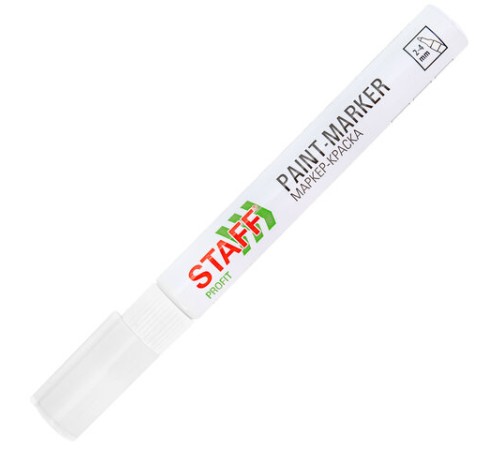 Маркер-краска лаковый (paint marker) 2-4 мм, БЕЛЫЙ, НИТРО-ОСНОВА, STAFF PROFIT, для любых поверхностей, 152577