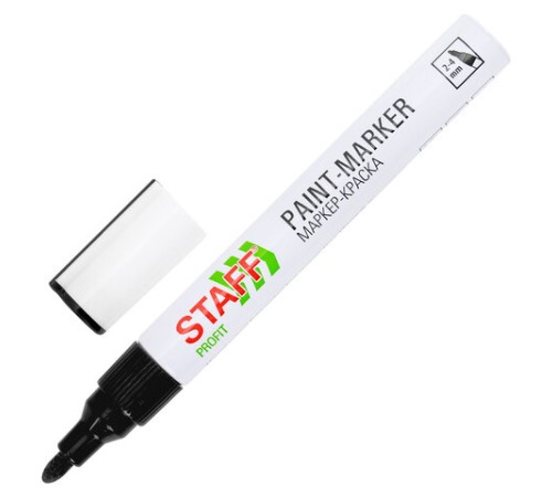 Маркер-краска лаковый (paint marker) 2-4 мм, ЧЕРНЫЙ, НИТРО-ОСНОВА, STAFF PROFIT, для любых поверхностей, 152578