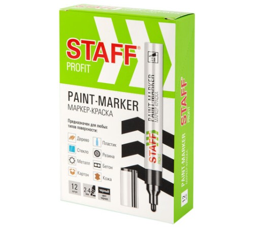 Маркер-краска лаковый (paint marker) 2-4 мм, ЧЕРНЫЙ, НИТРО-ОСНОВА, STAFF PROFIT, для любых поверхностей, 152578