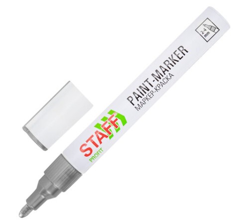 Маркер-краска лаковый (paint marker) 2-4 мм, СЕРЕБРИСТЫЙ, НИТРО-ОСНОВА, STAFF PROFIT, для любых поверхностей, 152580