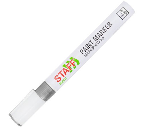 Маркер-краска лаковый (paint marker) 2-4 мм, СЕРЕБРИСТЫЙ, НИТРО-ОСНОВА, STAFF PROFIT, для любых поверхностей, 152580