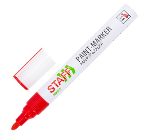 Маркер-краска лаковый (paint marker) 2-4 мм, КРАСНЫЙ, НИТРО-ОСНОВА, STAFF PROFIT, для любых поверхностей, 152582