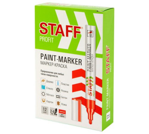 Маркер-краска лаковый (paint marker) 2-4 мм, КРАСНЫЙ, НИТРО-ОСНОВА, STAFF PROFIT, для любых поверхностей, 152582