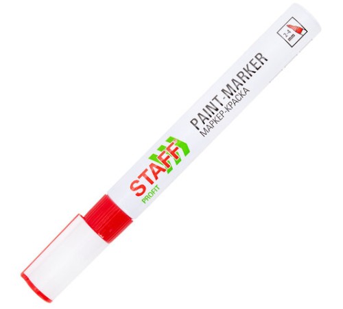 Маркер-краска лаковый (paint marker) 2-4 мм, КРАСНЫЙ, НИТРО-ОСНОВА, STAFF PROFIT, для любых поверхностей, 152582