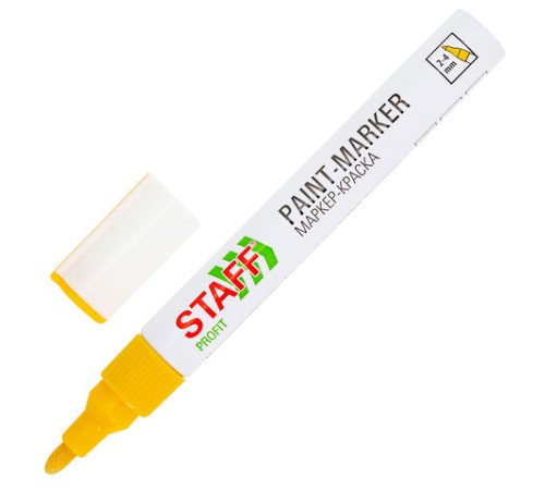 Маркер-краска лаковый (paint marker) 2-4 мм, ЖЕЛТЫЙ, НИТРО-ОСНОВА, STAFF PROFIT, для любых поверхностей, 152583