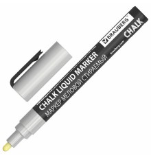 Маркер меловой CHALK LIQUID MARKER, СЕРЕБРИСТЫЙ, 3 мм, стираемый, BRAUBERG 