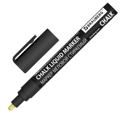 Маркер меловой CHALK LIQUID MARKER, ЧЕРНЫЙ, 3 мм, стираемый, BRAUBERG "CHALK", 152600 Маркер меловой CHALK LIQUID MARKER, ЧЕРНЫЙ, 3 мм, стираемый, BRAUBERG "CHALK", 152600