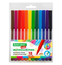 Фломастеры BRAUBERG KIDS КЛАССИЧЕСКИЕ 12 цветов, вентилируемый колпачок, ПВХ-упаковка, 152601