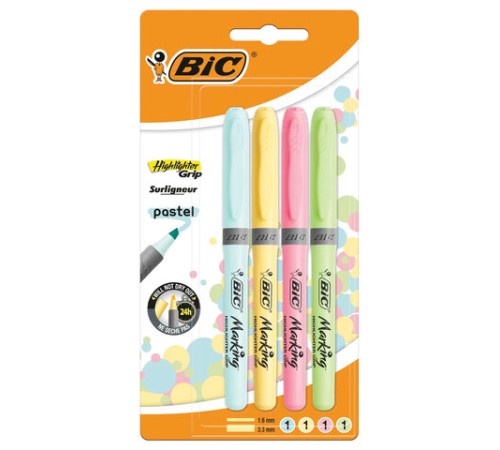 Набор текстовыделителей BIC "Grip Pastel" 4 шт., АССОРТИ, линия 1,6-4 мм, 964859 Набор текстовыделителей BIC "Grip Pastel" 4 шт., АССОРТИ, линия 1,6-4 мм, 964859