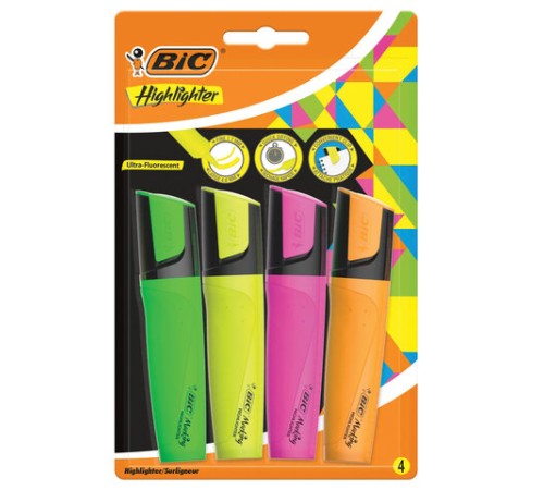 Набор текстовыделителей BIC "Flat" 4 шт., АССОРТИ, линия 1,7-4,8 мм, 943652