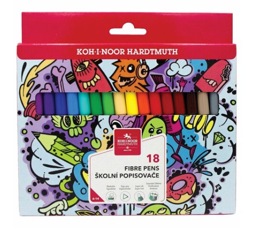 Фломастеры KOH-I-NOOR "TEENAGE" 1002, 18 цветов, смываемые, картонная упаковка, европодвес, 771002AH23KS Фломастеры KOH-I-NOOR "TEENAGE" 1002, 18 цветов, смываемые, картонная упаковка, европодвес, 771002AH23KS