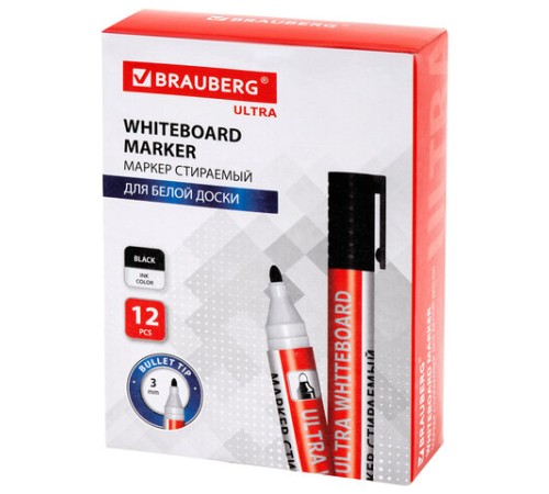 Маркер стираемый для белой доски ЧЕРНЫЙ, BRAUBERG "ULTRA WHITEBOARD MARKER", 3 мм, с клипом, 152634 Маркер стираемый для белой доски ЧЕРНЫЙ, BRAUBERG "ULTRA WHITEBOARD MARKER", 3 мм, с клипом, 152634