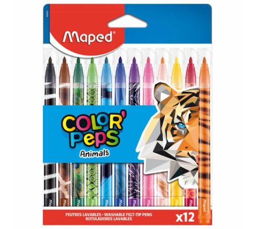 Фломастеры MAPED (Франция) "Animals" 12 цветов, смываемые, вентилируемый колпачок, 845403 Фломастеры MAPED (Франция) "Animals" 12 цветов, смываемые, вентилируемый колпачок, 845403